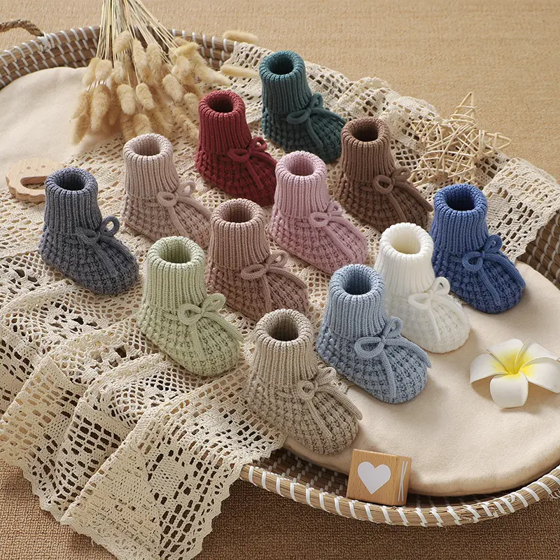 Newborn Baby Shoes Knit Boy Girl Bedding Boots 0-18M Fashion Solid Bandage Toddler Children Footwear Infant Clothing Accessories