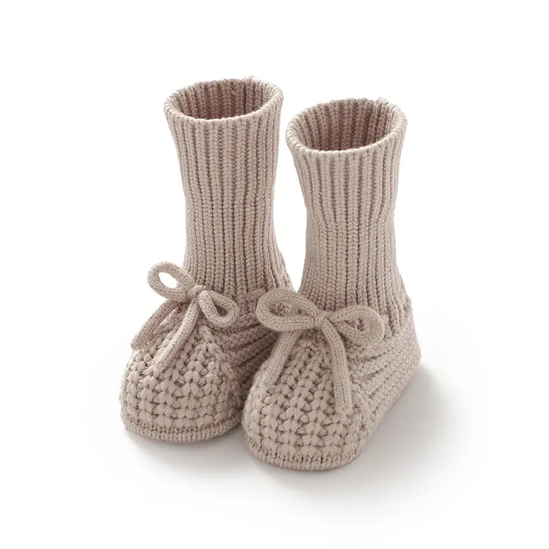 Newborn Baby Shoes Knitted Toddler Children Bedding Footwear 0-18M Clothing Accessories Infant Boy Girl Boots Fashion Solid Bow