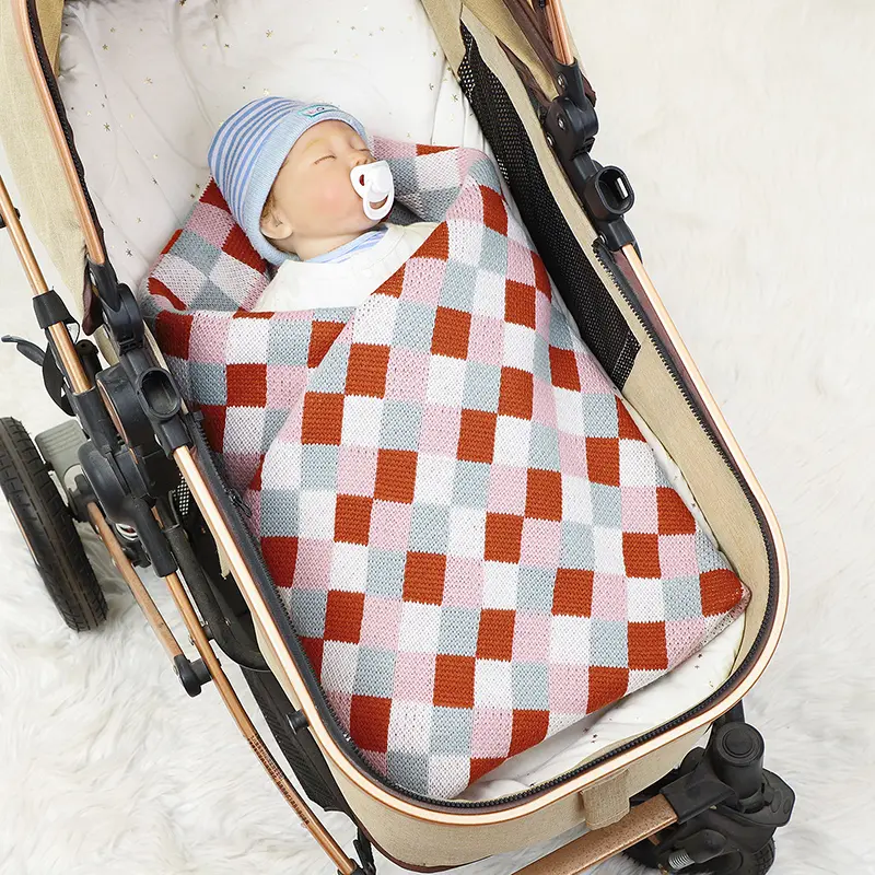 Baby Blanket Knitted Toddler Swaddling Newborn Stroller Wrap 100*80CM Plaid Sleepsack Infant Boy Girl Bedding Quilt Fashion Wram