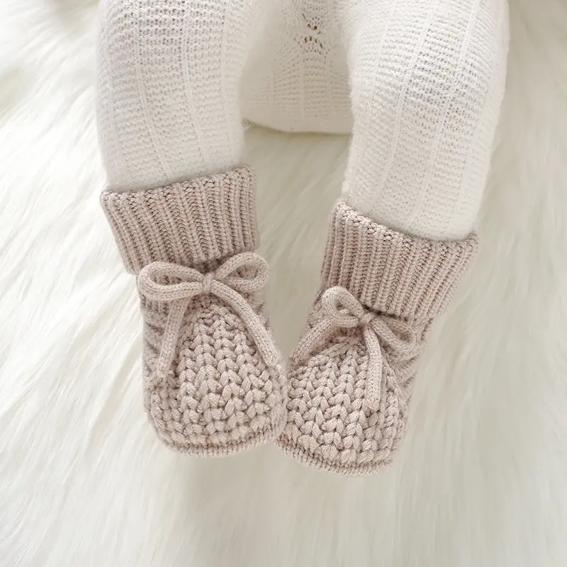 Newborn Baby Shoes Knitted Toddler Children Bedding Footwear 0-18M Clothing Accessories Infant Boy Girl Boots Fashion Solid Bow