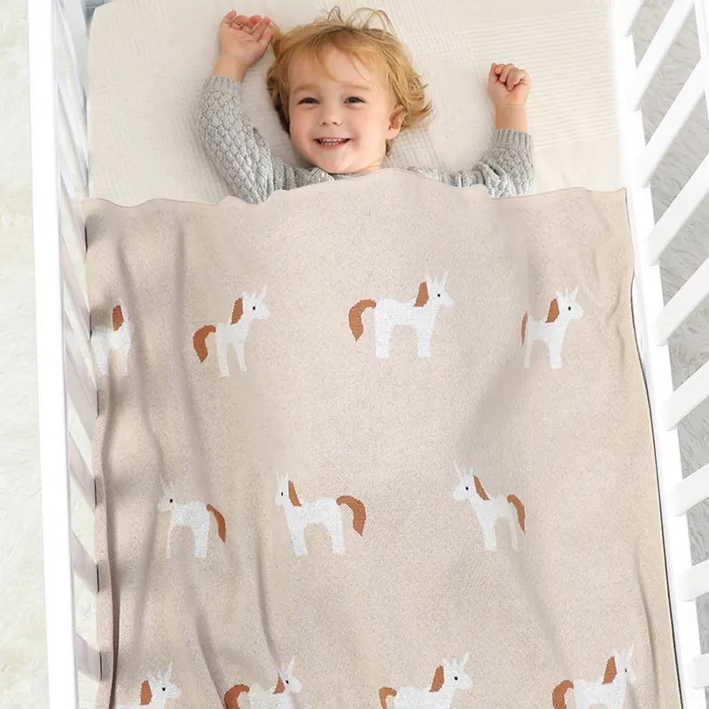 Baby Blankets Cotton Knit Newborn Boy Girl Bedding Quilt 100*80CM Infant Stroller Swaddling Wrap Super Soft Fashion Cute Unicorn