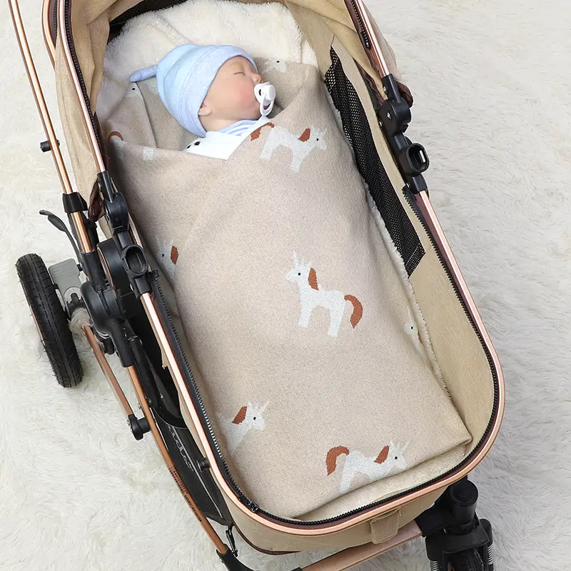Baby Blankets Cotton Knit Newborn Boy Girl Bedding Quilt 100*80CM Infant Stroller Swaddling Wrap Super Soft Fashion Cute Unicorn