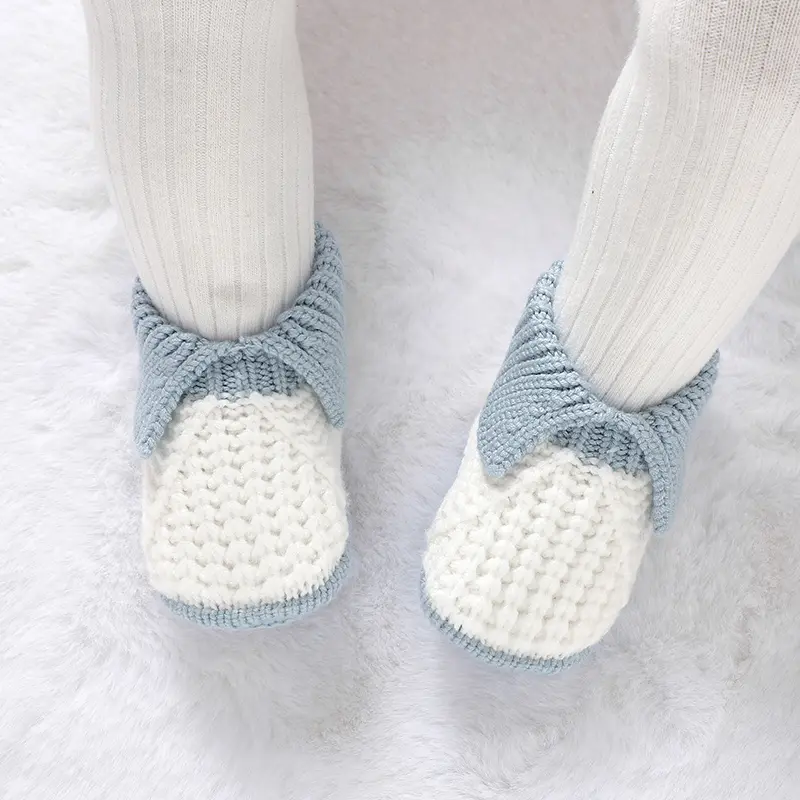 Newborn Baby Shoes Knit Infant Boys Girls Boots Fashion Patchwork Flanging Toddler Kid Crib Shoes 0-18M Chlid Footwear Cute Warm