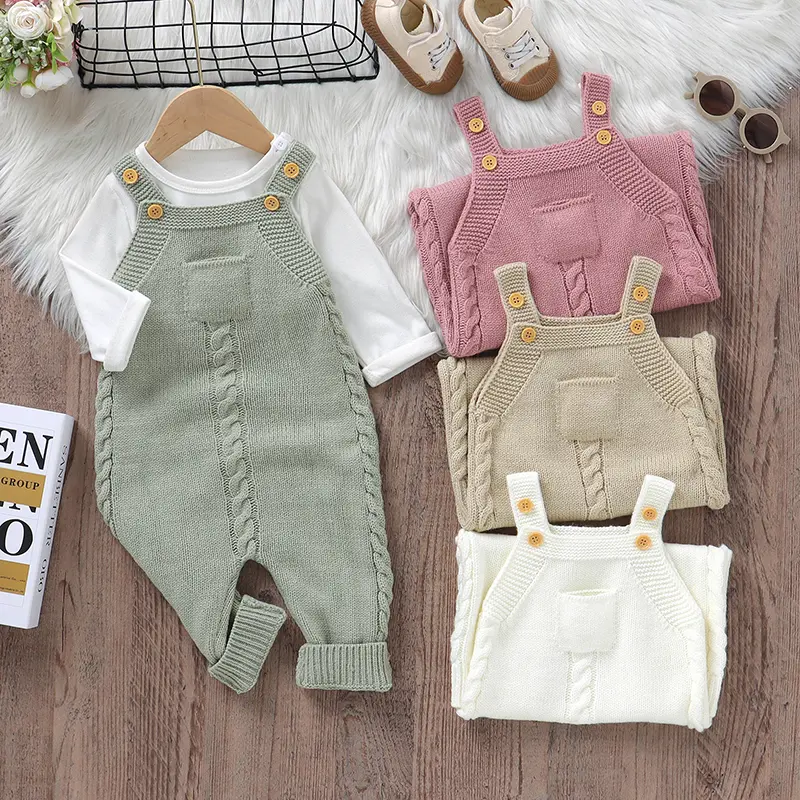 Newborn Baby Romper Knitted Infant Boy Jumpsuit Sleeveless Autumn Toddler Kid Sling Clothing Fashion Solid Pocket 0-18M Overalls