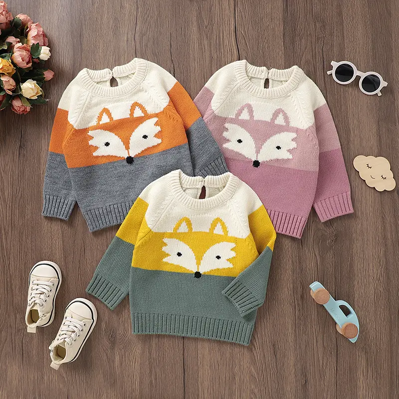 Baby Sweaters Knitted Newborn Kid Clothing Fashion Striped Cute Fox Tops Outerwear Infant Girls Boys Pullover Long Sleeve Autumn