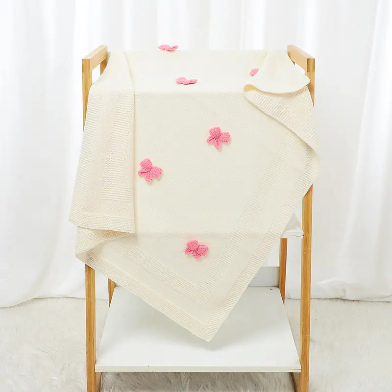 Baby Blankets Knit Newborn Boy Girl Bedding Quilt 90*70CM Infant Stroller Swaddle Wrap Super Soft Fashion Cute 3D Bows Sleepsack