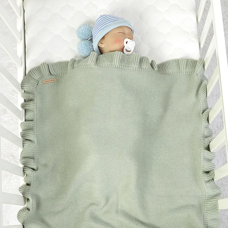 Baby Blankets Knitted Infant Boys Crib Bedding Quilt Girls Plaid 90*70cm Newborn Stroller Swaddling Warp Fashion Solid Ruffles