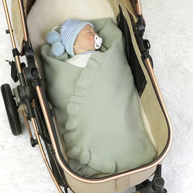 Baby Blankets Knitted Infant Boys Crib Bedding Quilt Girls Plaid 90*70cm Newborn Stroller Swaddling Warp Fashion Solid Ruffles