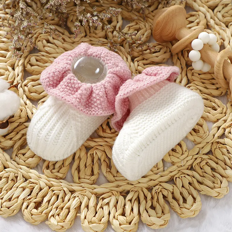 Newborn Baby Shoes Knitted Infant Boy Girl Footwear 0-18M Fashion Patchwork Ruffles Children Bed Walk Boots Warm Shallow Autumn