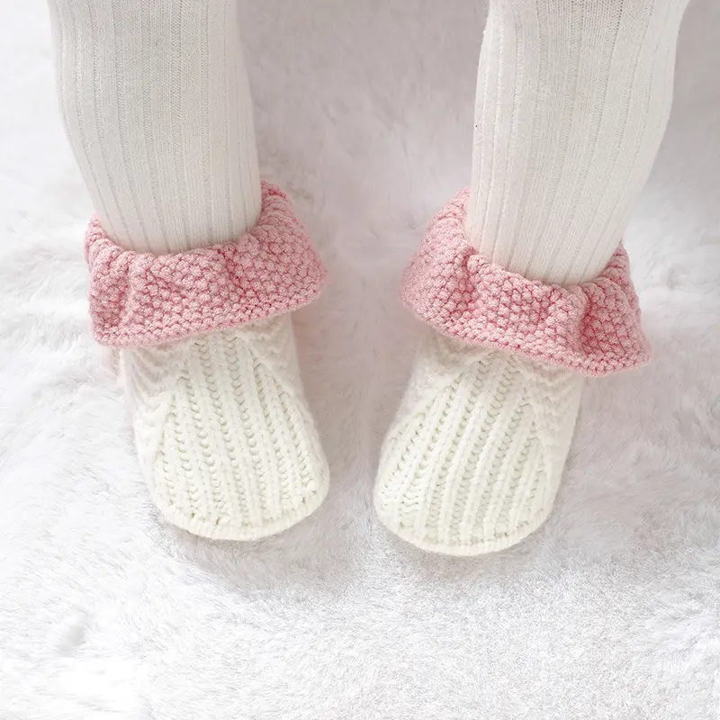 Newborn Baby Shoes Knitted Infant Boy Girl Footwear 0-18M Fashion Patchwork Ruffles Children Bed Walk Boots Warm Shallow Autumn
