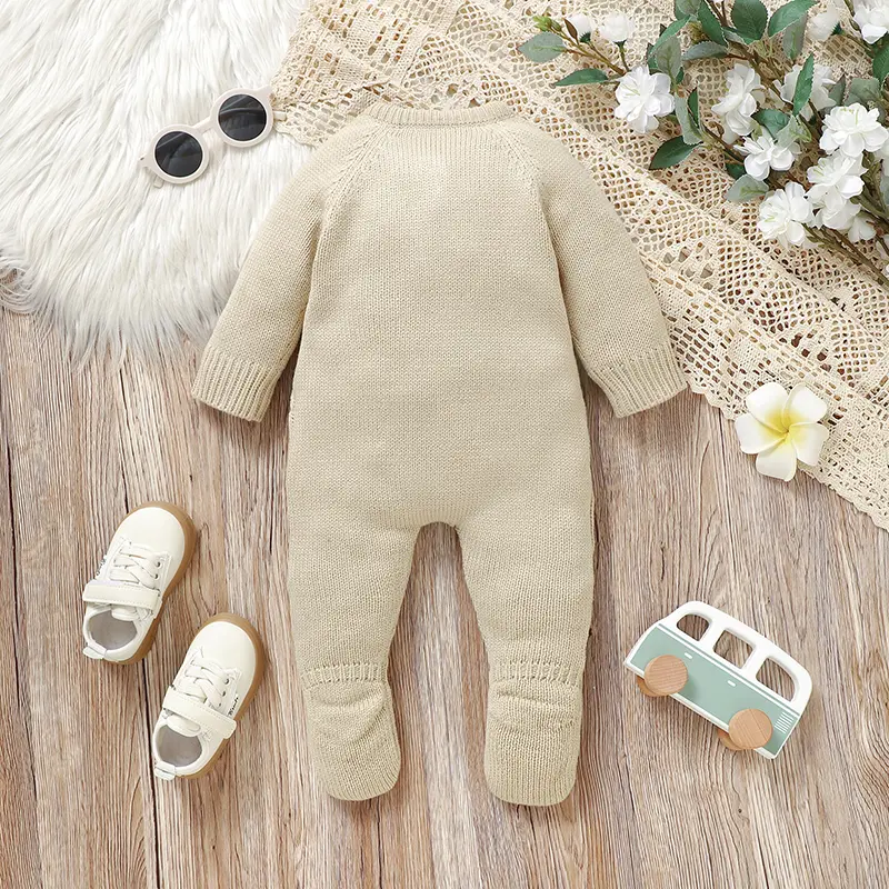 Newborn Baby Romper Fashion Solid Knit Infant Boy Girl Jumpsuit Long Sleeve 0-18M Toddler Clothes Foot Wrap Warm Overalls Autumn