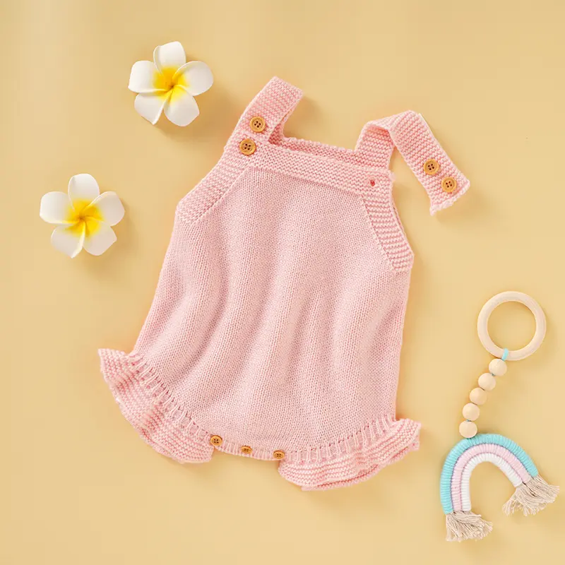 Baby Bodysuit Knitted Infant Girl Jumpsuit Sleeveless Tops Newborn Children Clothing 0-18M Overalls Fashion Solid Ruffles Romper