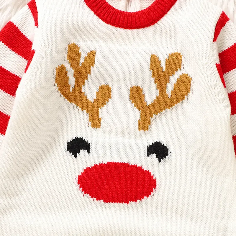 Christmas Baby Romper Fashion Cute Elk Infant Boy Girl Jumpsuit Knitted Newborn Kid Xmas Clothes 0-18M Overalls Long Sleeve Warm