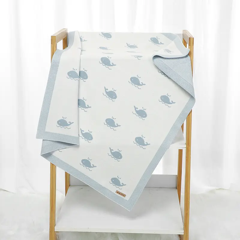 Newborn Baby Blanket 90*70CM Knitted Infant Boy Girl Bedding Quilt Fashion Cute Cartoon Whale Stroller Swaddling Wrap Super Soft