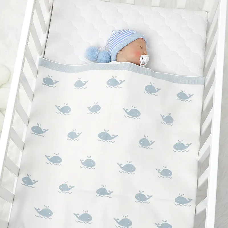 Newborn Baby Blanket 90*70CM Knitted Infant Boy Girl Bedding Quilt Fashion Cute Cartoon Whale Stroller Swaddling Wrap Super Soft
