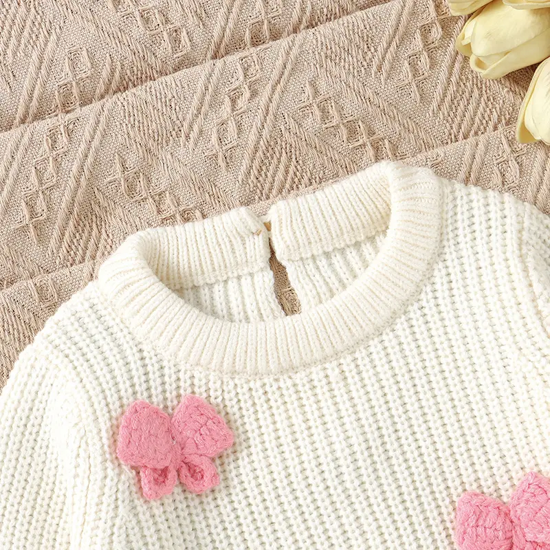 Newborn Baby Romper Knit Toddler Children Clothes Fashion 3D Bows 0-18M Overalls Sweater Infant Girl Jumpsuit Long Sleeve Autumn