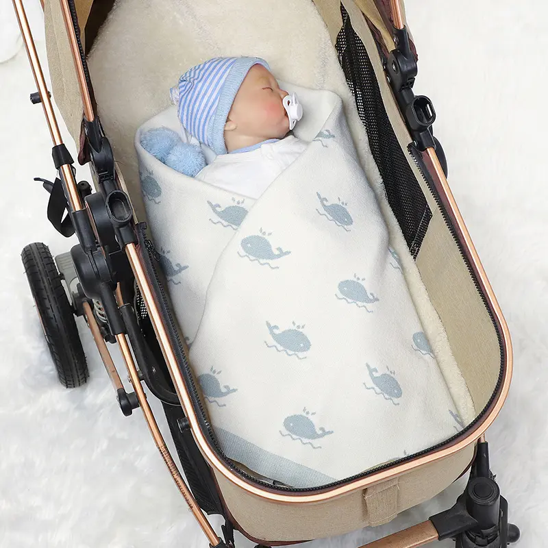 Newborn Baby Blanket 90*70CM Knitted Infant Boy Girl Bedding Quilt Fashion Cute Cartoon Whale Stroller Swaddling Wrap Super Soft