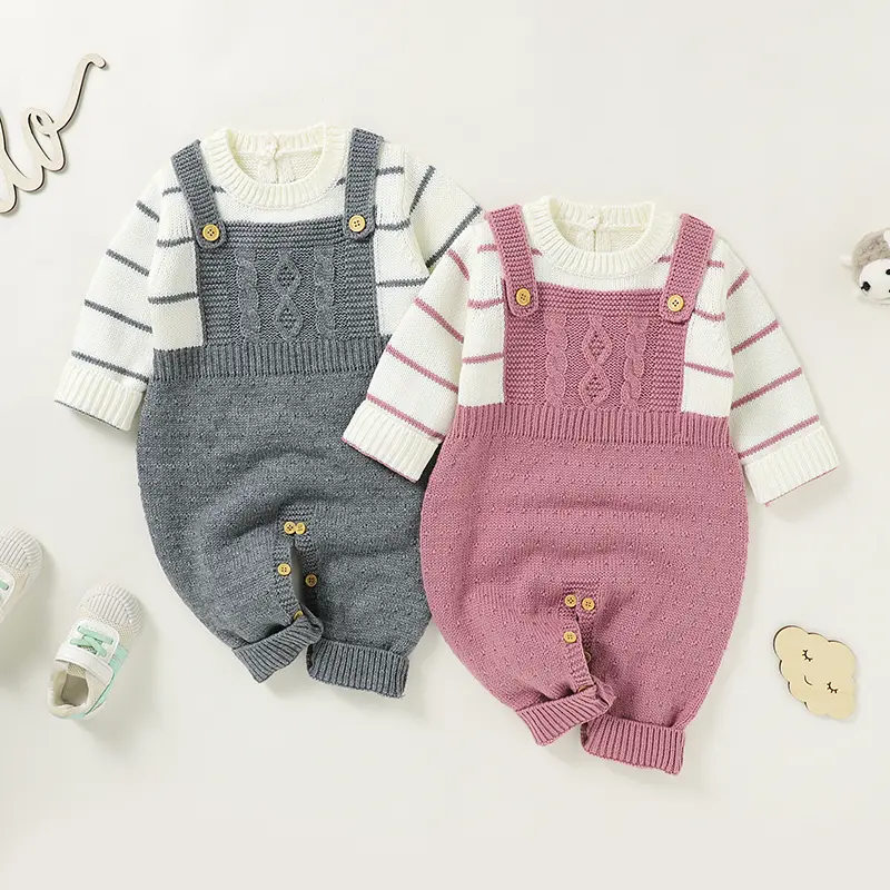 Newborn Baby Romper Knit Infant Boy Girl Jumpsuit Long Sleeve Autumn Children Kid Clothing 0-18M Fashion Striped Overalls Spring