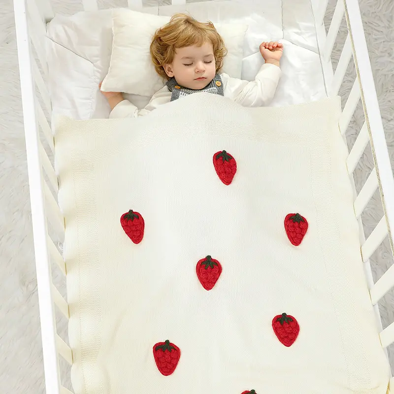 Baby Blankets Cotton Knitted Newborn Boy Girl Bedding Quilt 90*70CM Infant Stroller Swaddle Wrap Soft Fashion Cute 3D Strawberry