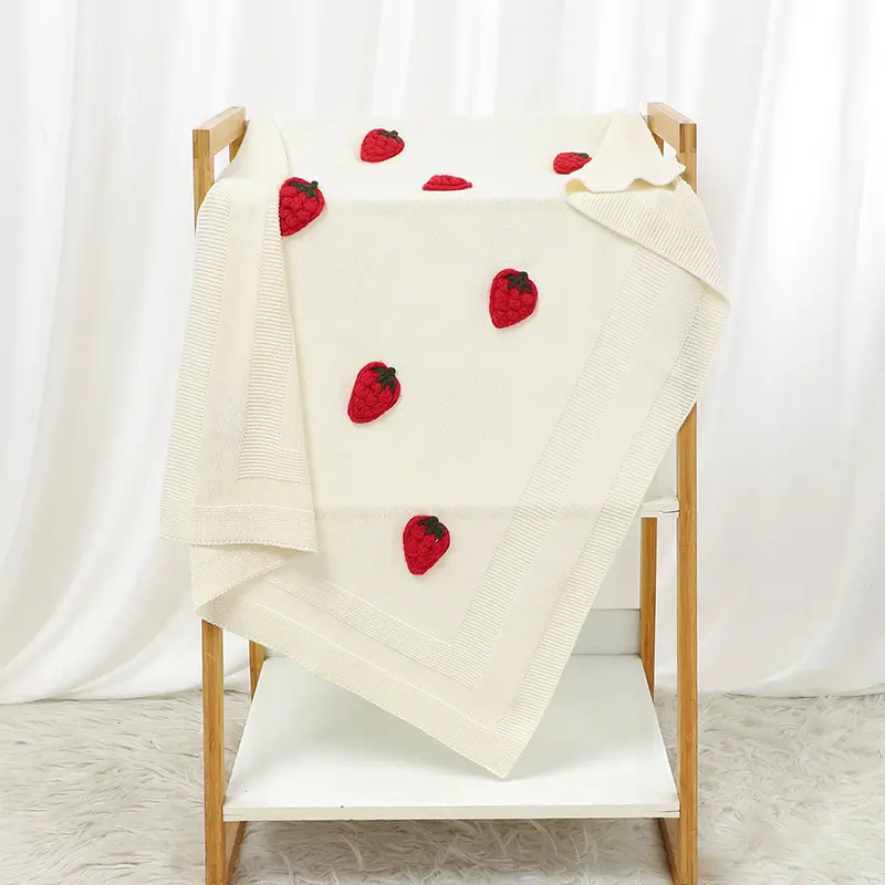 Baby Blankets Cotton Knitted Newborn Boy Girl Bedding Quilt 90*70CM Infant Stroller Swaddle Wrap Soft Fashion Cute 3D Strawberry