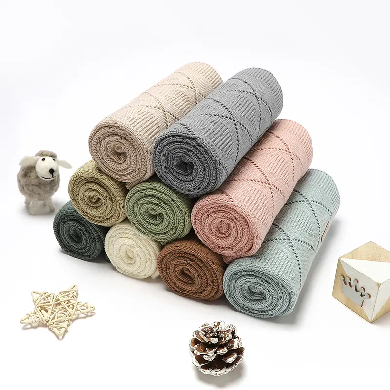 Baby Blanket Cotton Knit Newborn Boy Girl Bedding Quilt 90*70CM Infant Stroller Swaddling Fashion Solid Loving Plaids Super Soft
