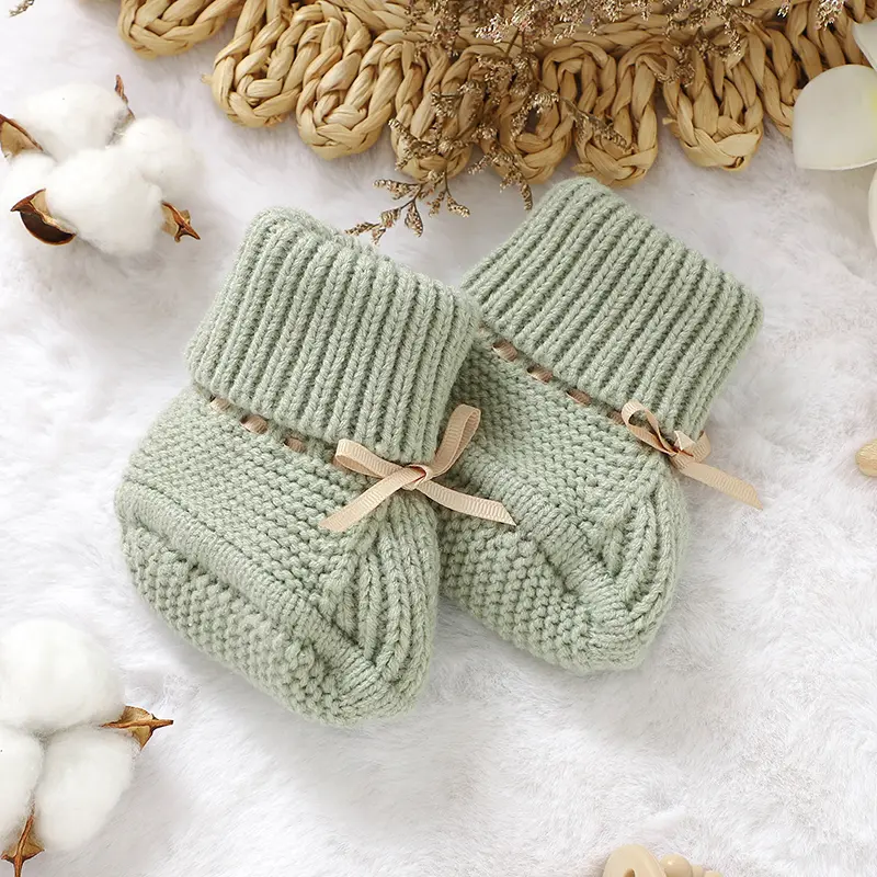 Infant Baby Shoes Knit Newborn Girl Boy Boots Footwear Fashion Solid Bow Toddler Bedding Clothes Accessories 0-18M Warm Handmade