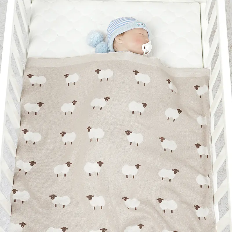 Newborn Baby Blanket Cotton Knit Plaid Fashion Cute Cartoon Sheep Stroller Swaddle Wrap Soft Infant Boys Girls Bed Quilt 90*70CM