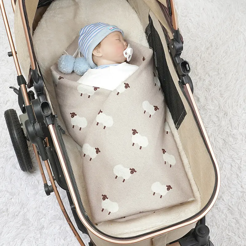 Newborn Baby Blanket Cotton Knit Plaid Fashion Cute Cartoon Sheep Stroller Swaddle Wrap Soft Infant Boys Girls Bed Quilt 90*70CM