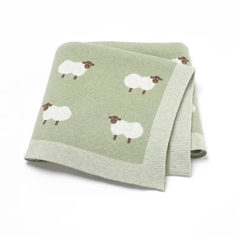 Newborn Baby Blanket Cotton Knit Plaid Fashion Cute Cartoon Sheep Stroller Swaddle Wrap Soft Infant Boys Girls Bed Quilt 90*70CM