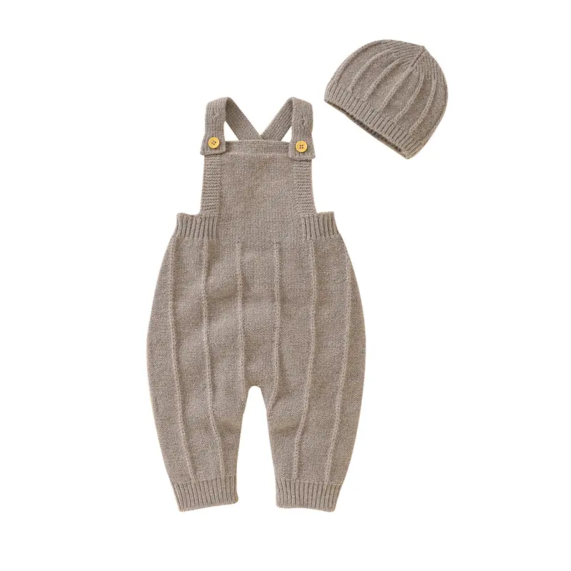 Baby Romper Sets Knitted Newborn Boys Girls Jumpsuit Sleeveless Autumn Infant Kid Sling Clothes Hat 0-18M Fashion Solid Overalls