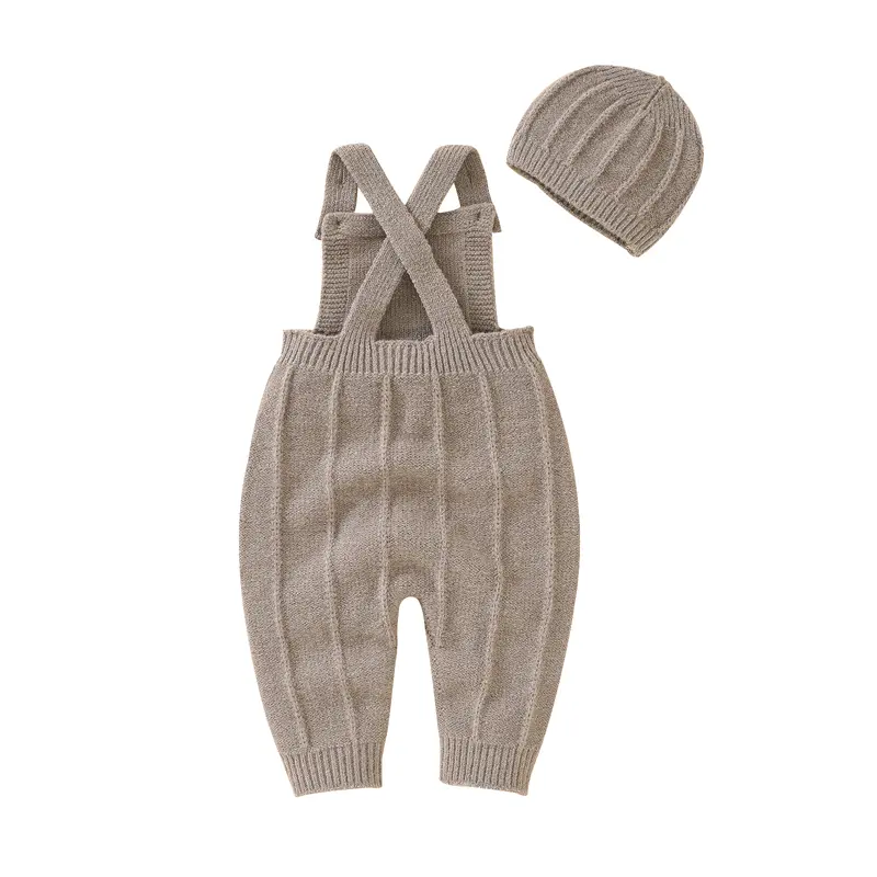 Baby Romper Sets Knitted Newborn Boys Girls Jumpsuit Sleeveless Autumn Infant Kid Sling Clothes Hat 0-18M Fashion Solid Overalls
