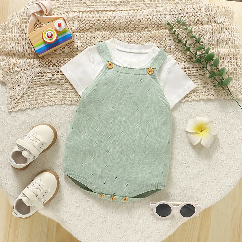 Baby Bodysuits Knitted Toddler Child Sling Clothes 0-18M Overalls Fashion Solid Cool Newborn Infant Boy Girl Jumpsuit Sleeveless