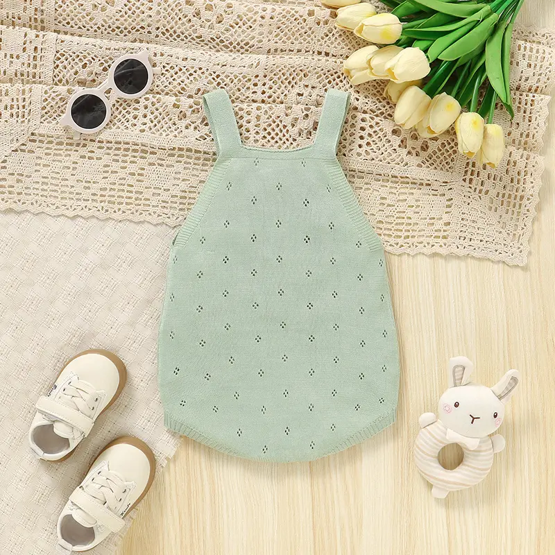 Baby Bodysuits Knitted Toddler Child Sling Clothes 0-18M Overalls Fashion Solid Cool Newborn Infant Boy Girl Jumpsuit Sleeveless
