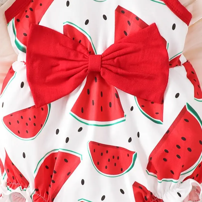0-2-year-old newborn baby girl summer sleeveless sling bow red watermelon print cute one-piece triangle harnesses