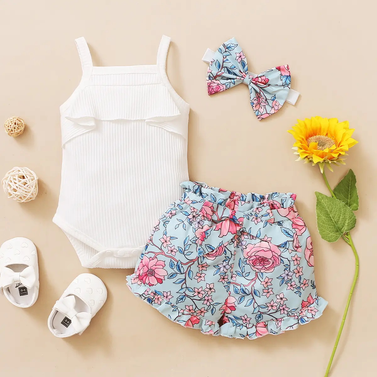 Baby girl this cloth lace halter dress flower print shorts suit