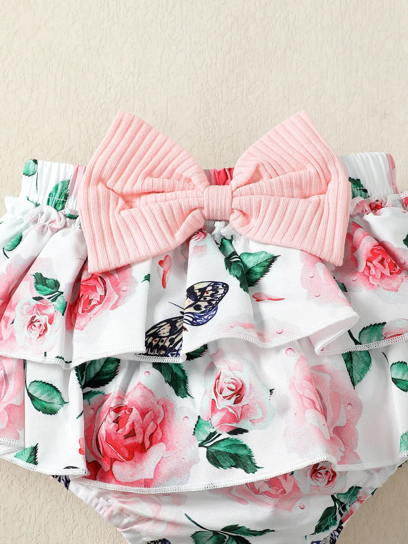 0-2 Year Old Baby Girl Summer Fashion Three Piece Headband Top Printed Shorts Set