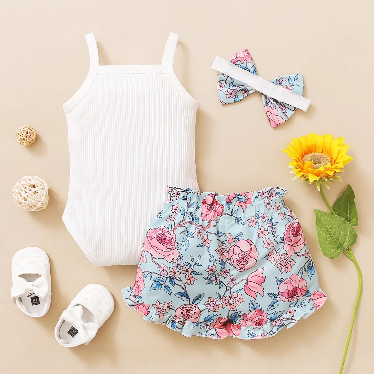 Baby girl this cloth lace halter dress flower print shorts suit