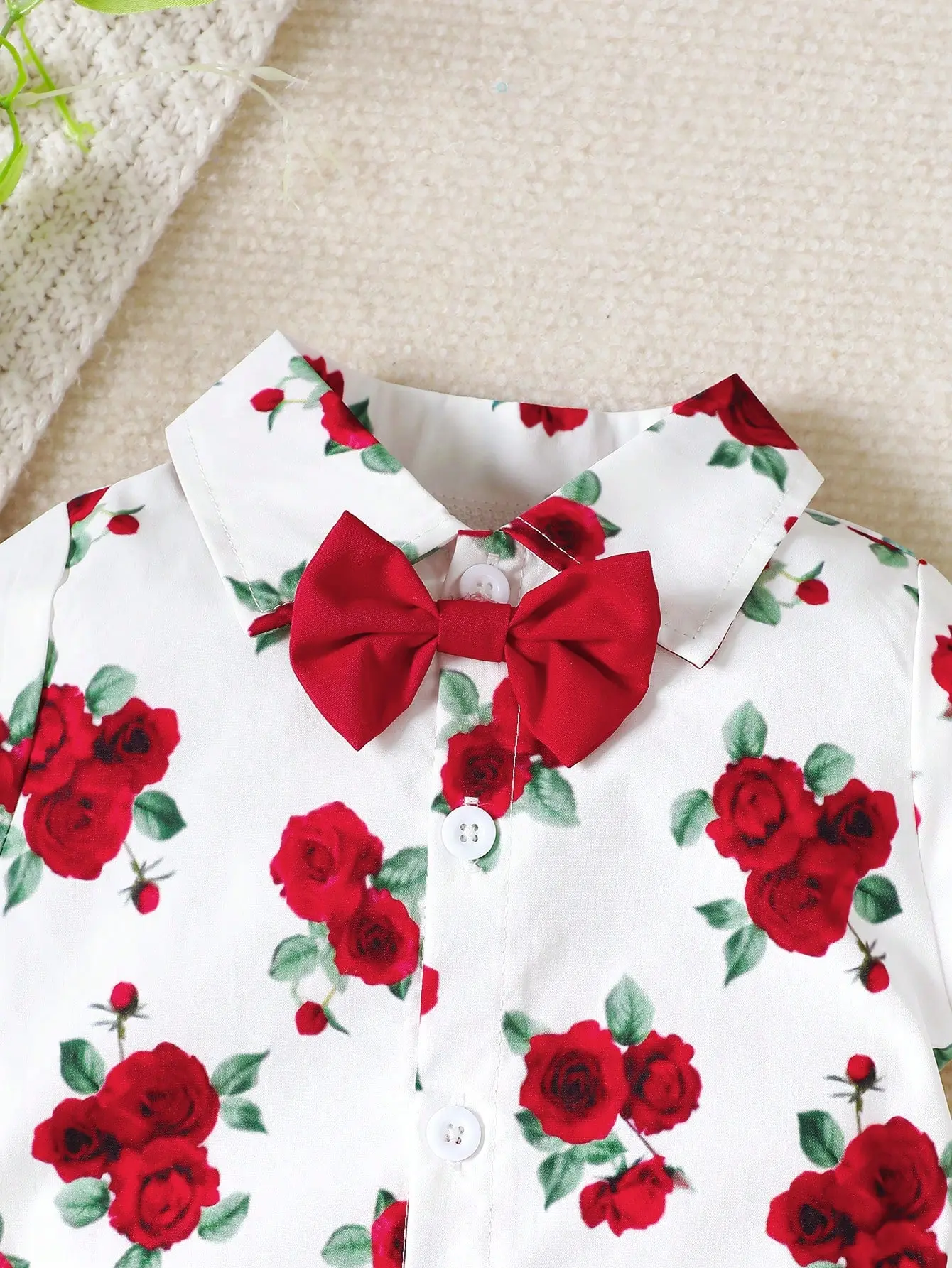 New Digital Printed Solid Color Bow Casual Short Sleeved Shorts Set For Boys