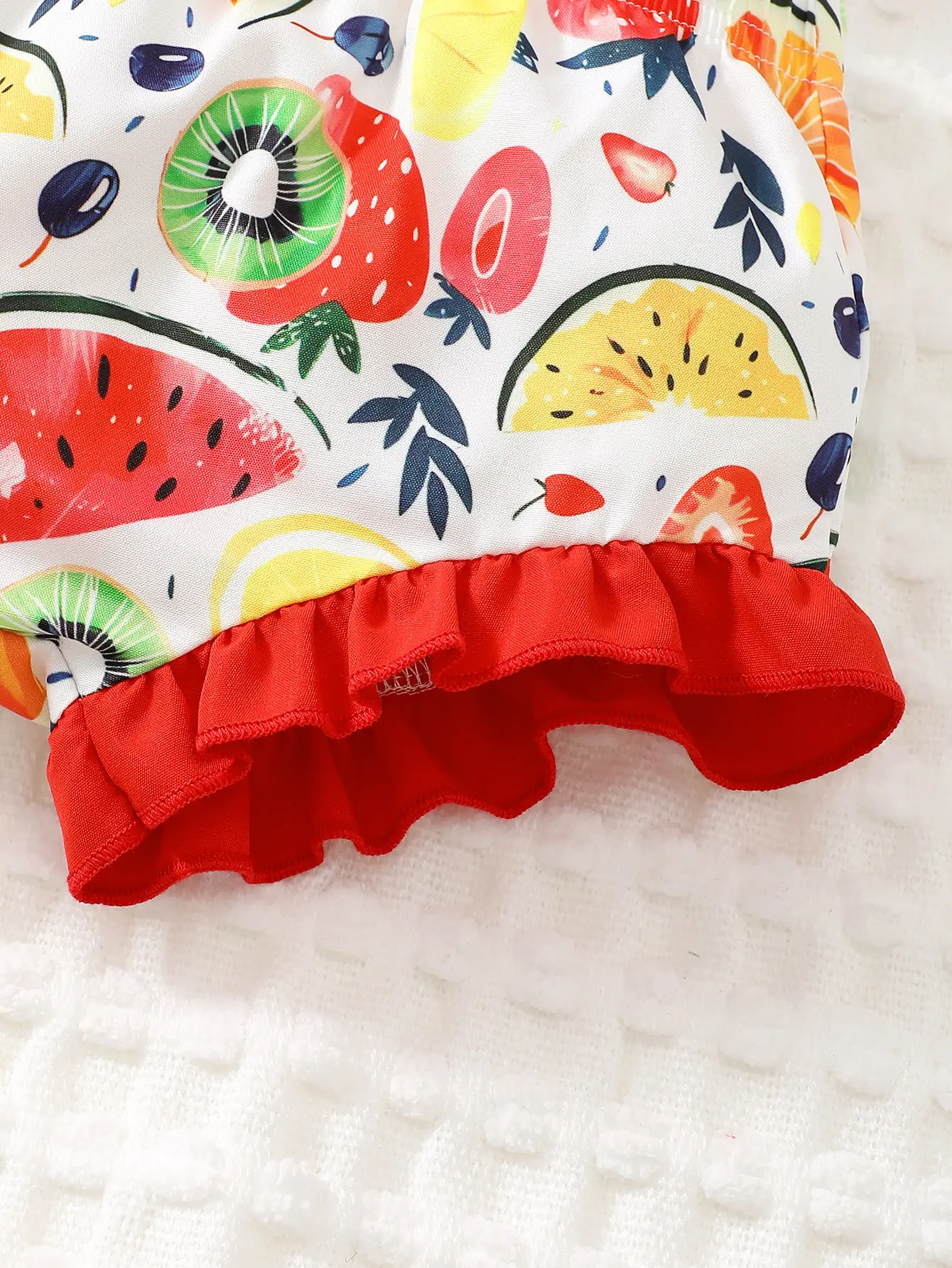 Newborn Girl Baby Summer Fruit Print Bow Solid Color Short Sleeved Shorts Headband 3-Piece Set