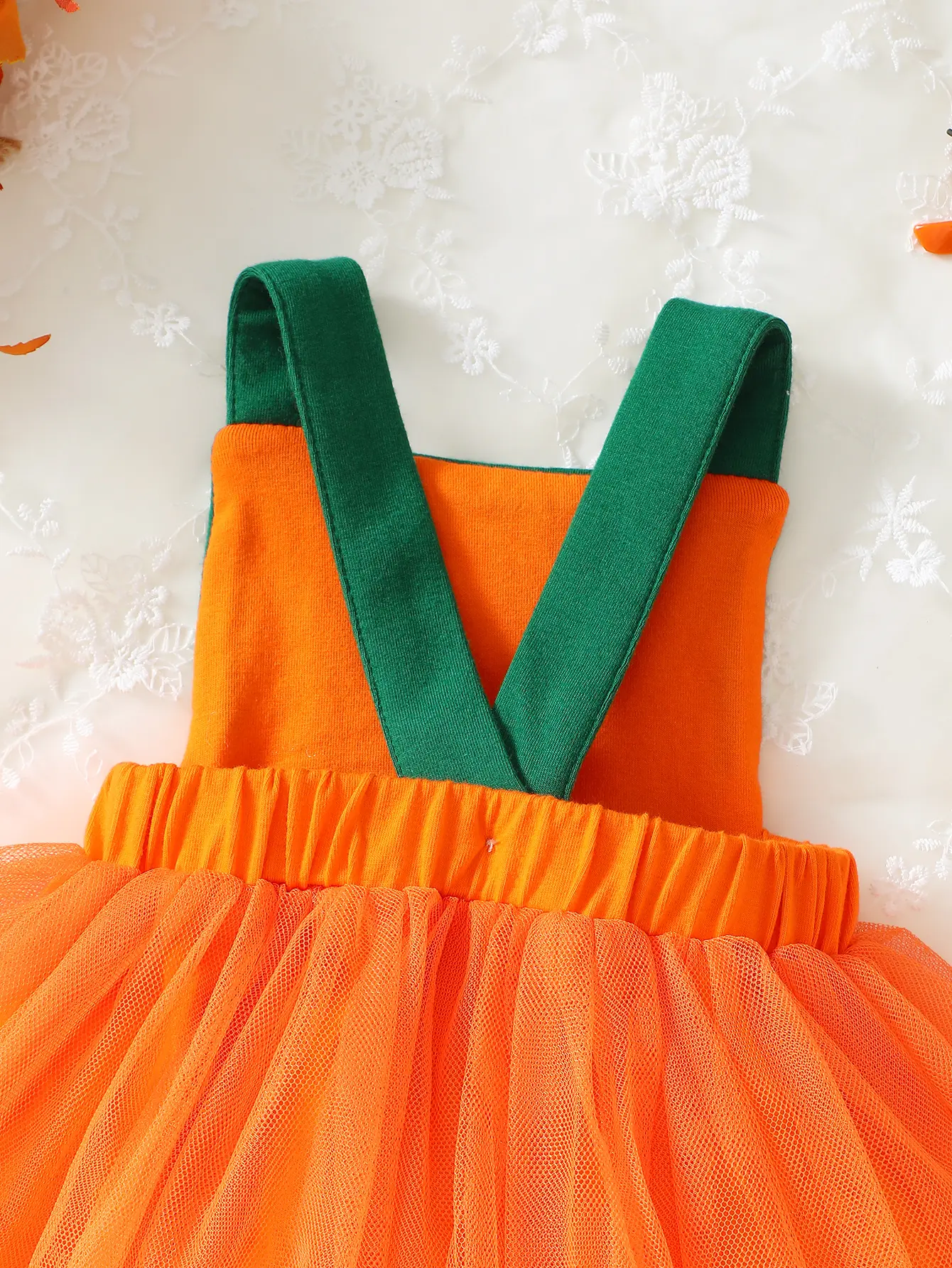 Baby Girl Cute And Sweet Pumpkin Shaped Patchwork Mesh Dress