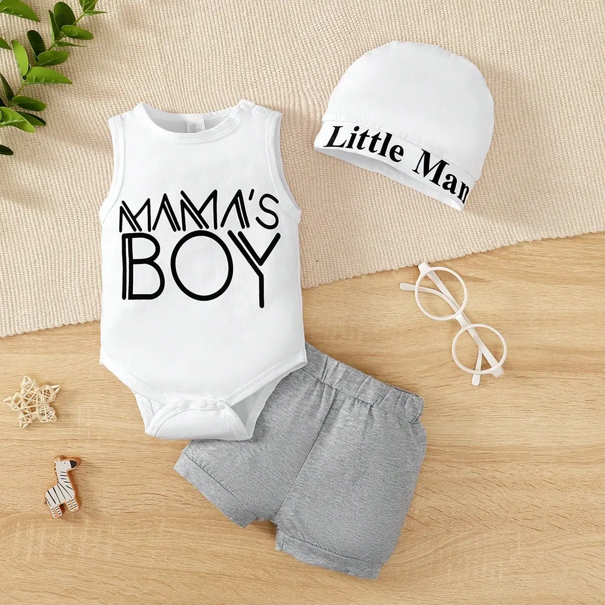 Summer Baby Boy Letter Graphic Bodysuit & Shorts