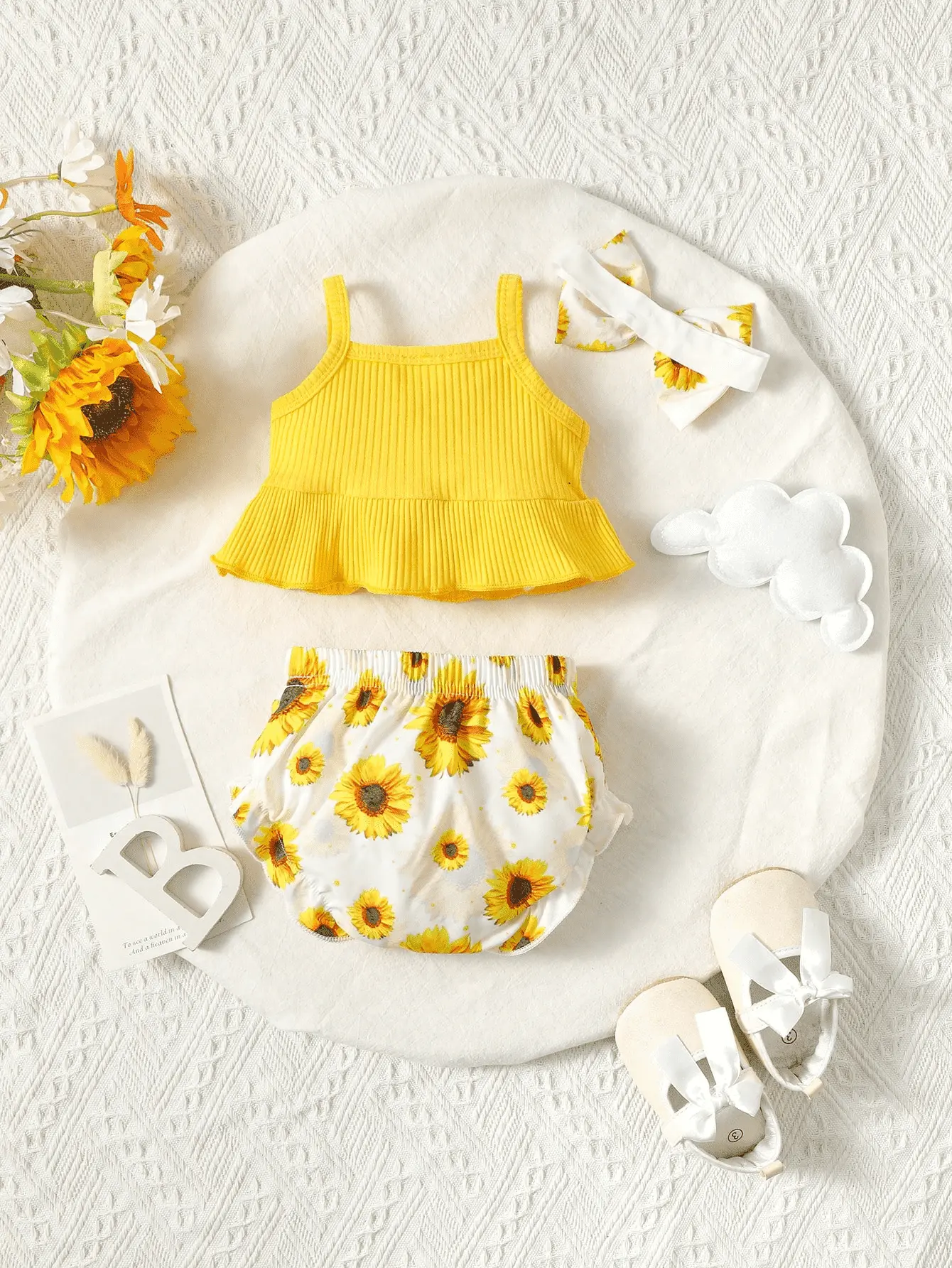 0-2 Year Old Newborn Girl Baby Simple Pit Pattern Combed Cotton Headscarf Digital Printed Shorts Set