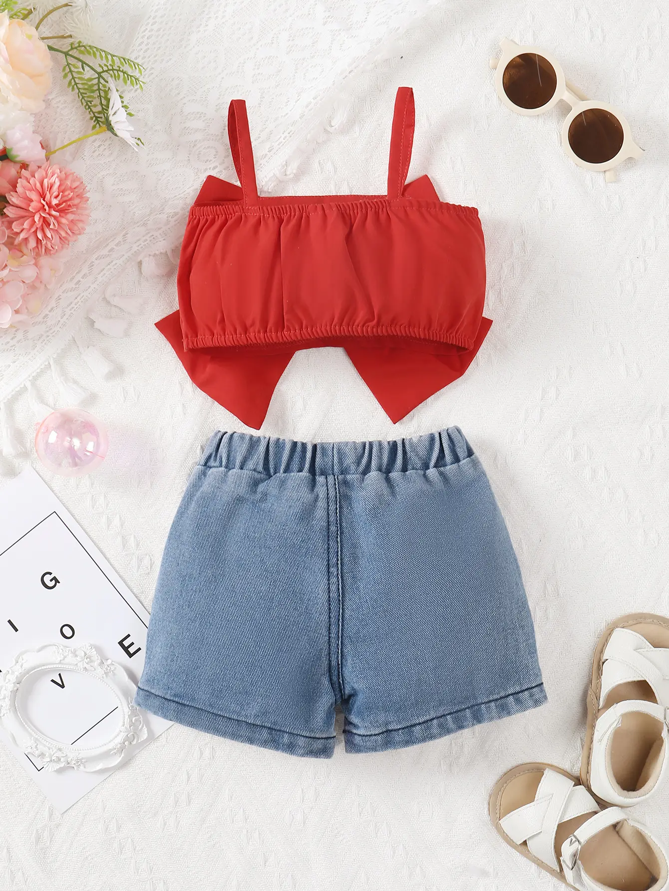 0-2 Year Old Baby Girl Summer Fashion Two-Piece Suspender Top Denim Shorts Set