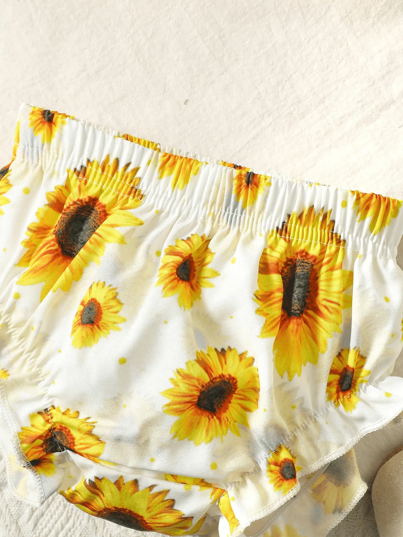 0-2 Year Old Newborn Girl Baby Simple Pit Pattern Combed Cotton Headscarf Digital Printed Shorts Set