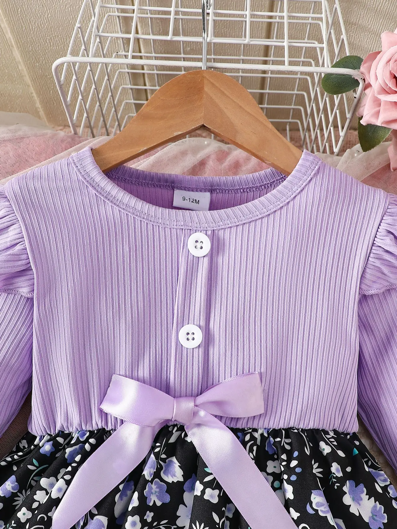 New Baby Girl Long Sleeved Round Neck Casual Simple Flower Print Dress