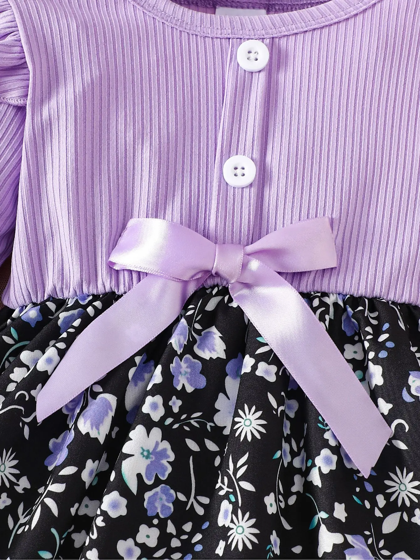 New Baby Girl Long Sleeved Round Neck Casual Simple Flower Print Dress