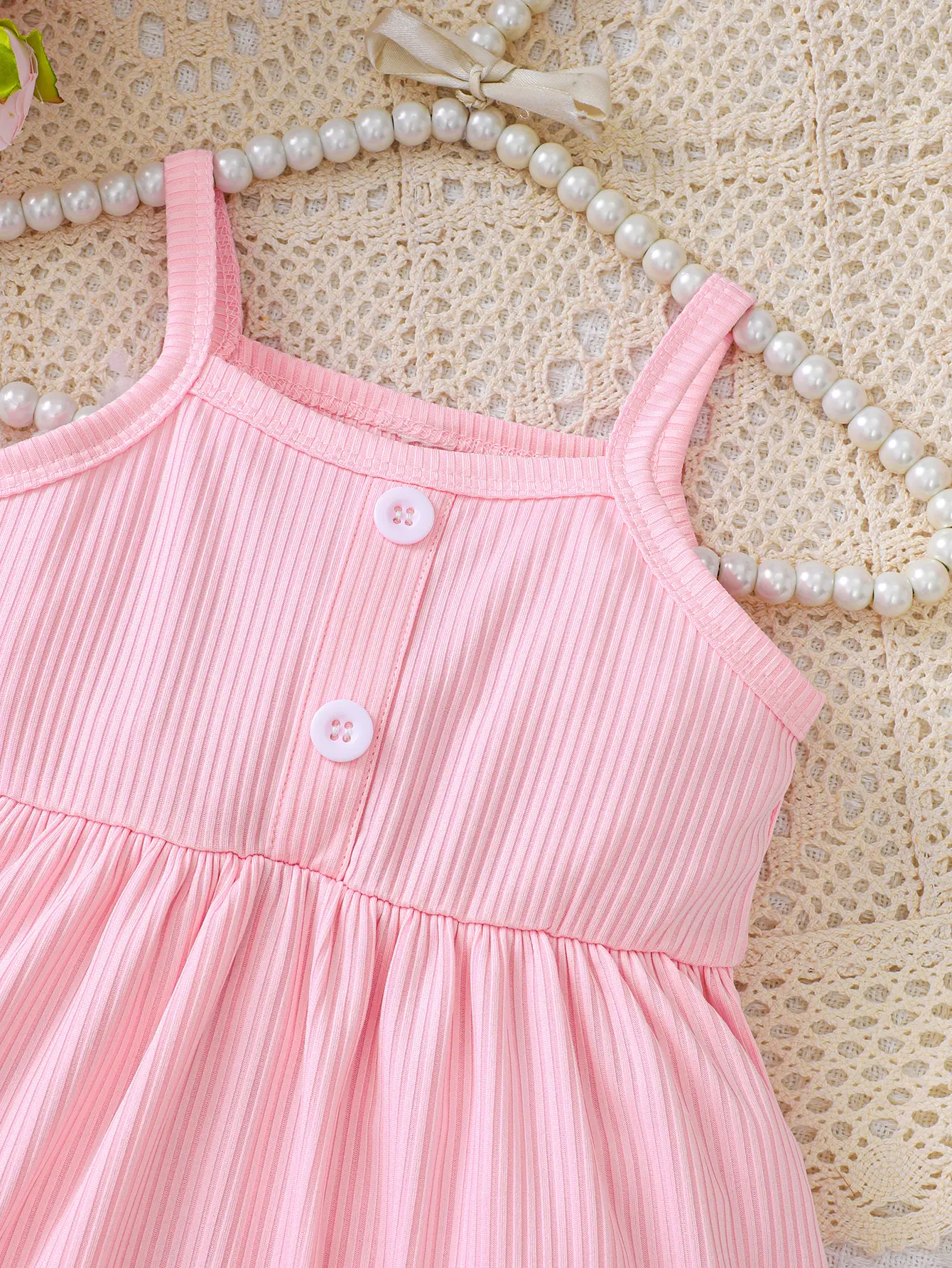 New Fashion Summer Baby Girl Solid Color Simple Casual Home Pit Pattern Hanging Strap Dress