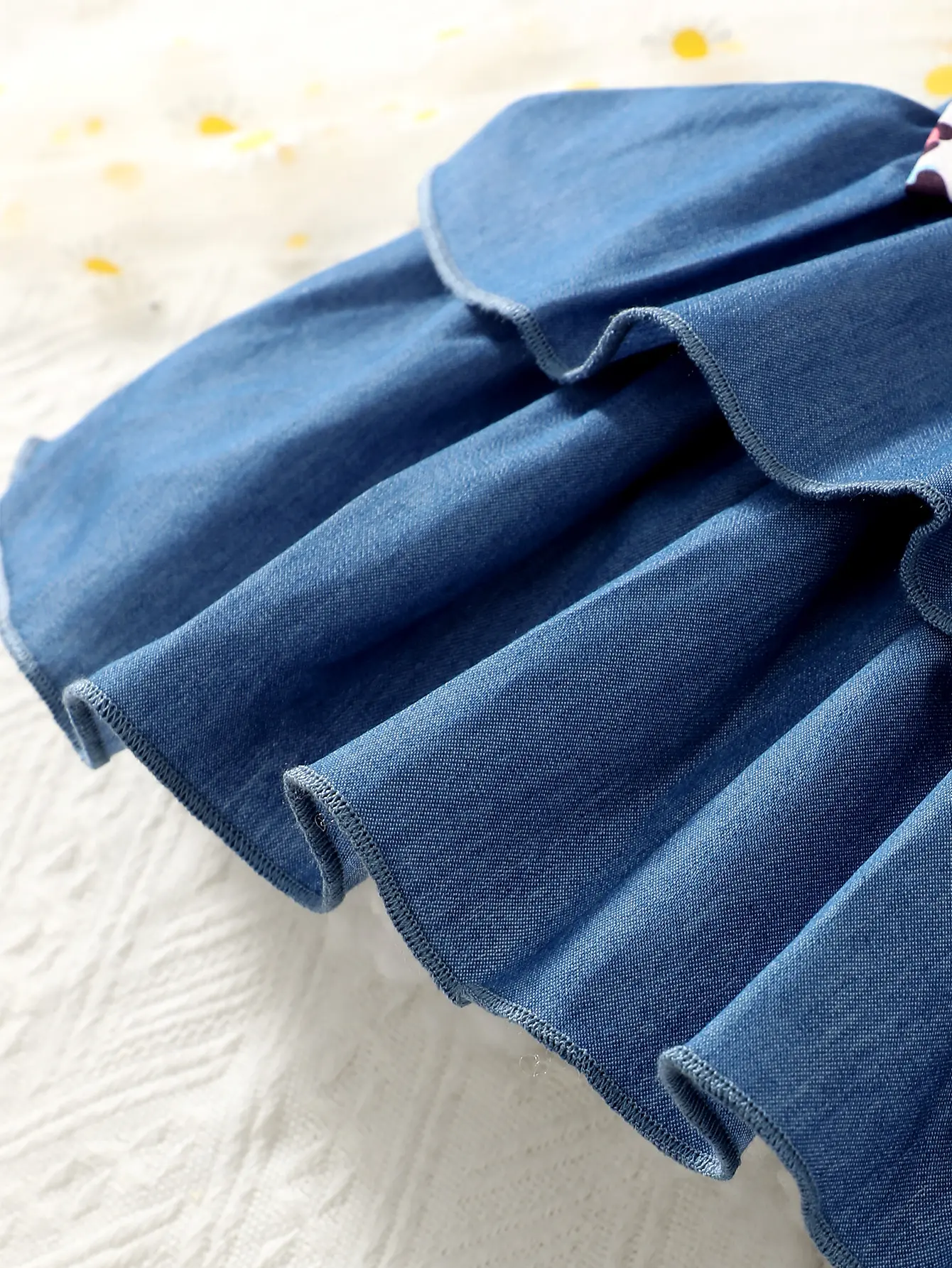 Fashionable Baby Girl Summer Denim Fly Sleeved Heart Dress Set