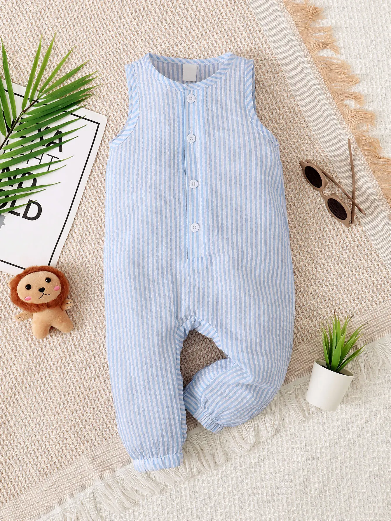 0-2 Year Old Boys' Spring/summer Fashion Vest Striped Jumpsuit Two-piece Set