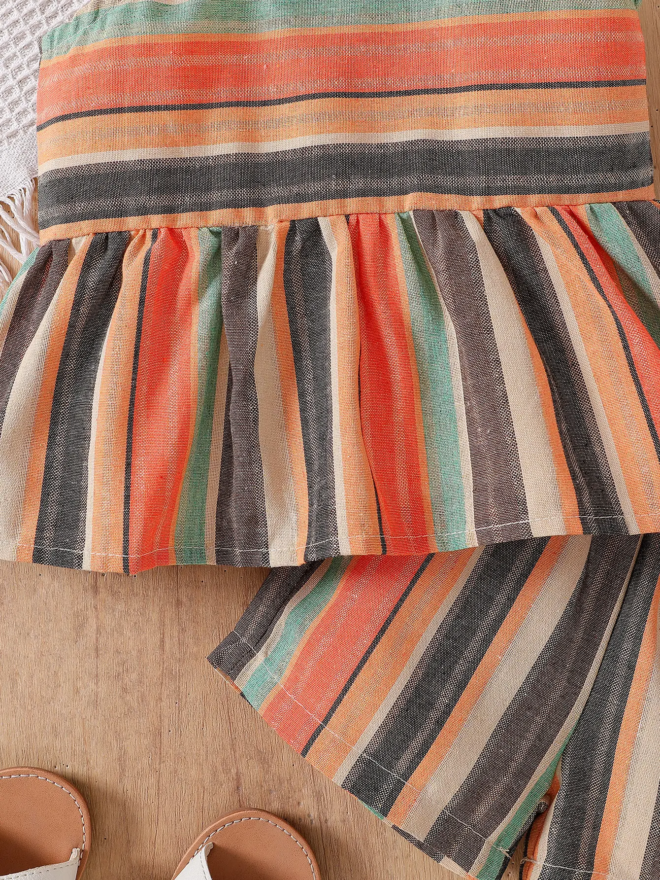 Baby Girl Summer Vacation Casual Colorful Stripe Bow Strap Skirt Top and Shorts Set